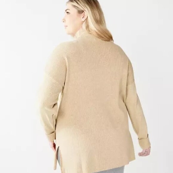 Cara Santana X Nine West Sweater Colorblock Turtleneck Tan Gray Sz 2X NWT - Picture 2 of 8